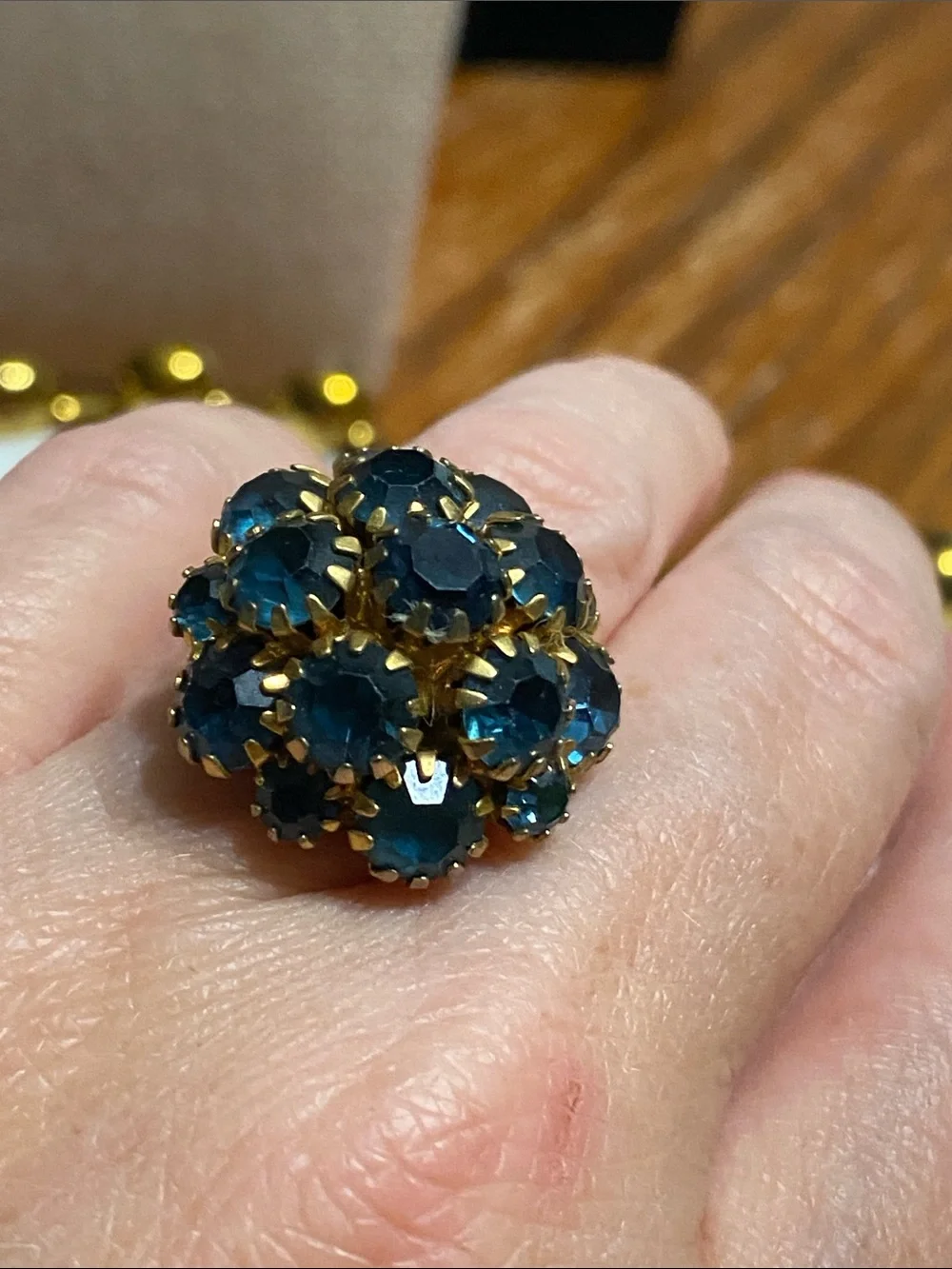 VTG Cluster Ring with Deep Blue Stones
